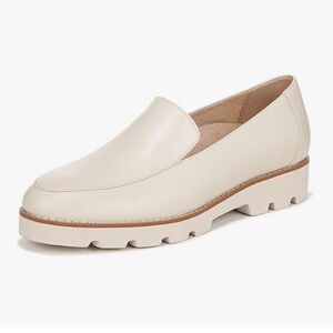 VIONIC Women Kensley Cream LEATHER Loafers Chunky Heel Platform Shoe Size 9 Wide